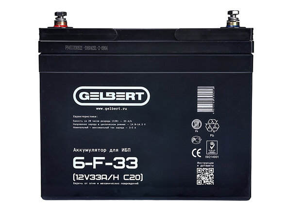Аккумулятор для ИБП Gelbert 6-F-33 (12V33A/H C20)