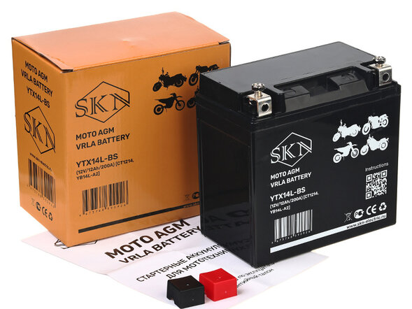 Аккумулятор стартерный для мототехники SKN YTX14L-BS (12V/12Ah/200А)