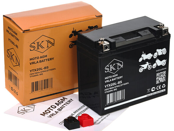 Аккумулятор стартерный для мототехники SKN YTX20L-BS (12V/18Ah/270A)