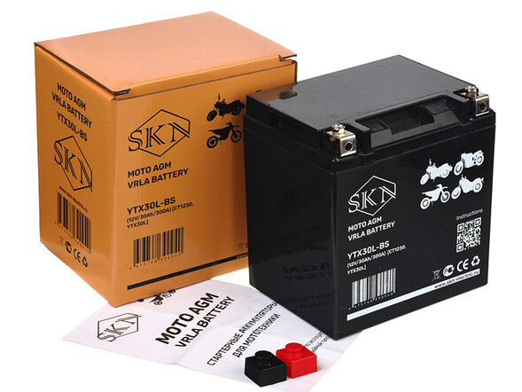 Аккумулятор стартерный для мототехники SKN YTX30L-BS (12V/30Ah/300A)