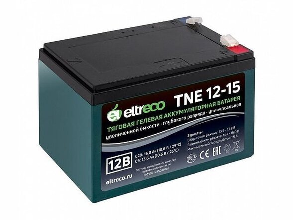 Тяговый аккумулятор Eltreco TNE12-15 (12V12A/H C3) нож