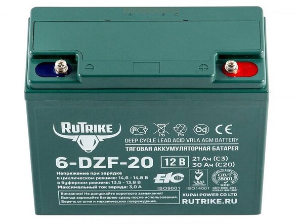 Тяговый гелевый аккумулятор RuTrike 6-DZF-20 (12V20A/H C2)