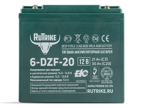 Тяговый гелевый аккумулятор RuTrike 6-DZF-20 (12V20A/H C2)