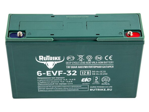 Тяговый гелевый аккумулятор RuTrike 6-EVF-32 (12V32A/H C3)