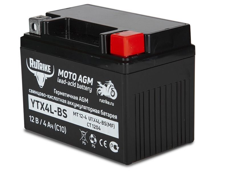Аккумулятор стартерный для мототехники Rutrike YTX4L-BS (12V/4Ah)