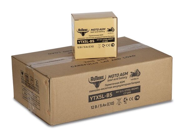 Аккумулятор стартерный для мототехники Rutrike YTX5L-BS (12V/5Ah)