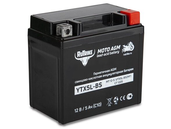 Аккумулятор стартерный для мототехники Rutrike YTX5L-BS (12V/5Ah)