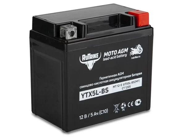 Аккумулятор стартерный для мототехники Rutrike YTX5L-BS (12V/5Ah)