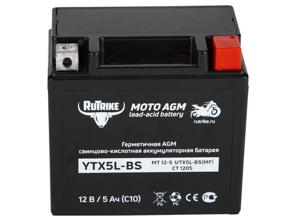 Аккумулятор стартерный для мототехники Rutrike YTX5L-BS (12V/5Ah)