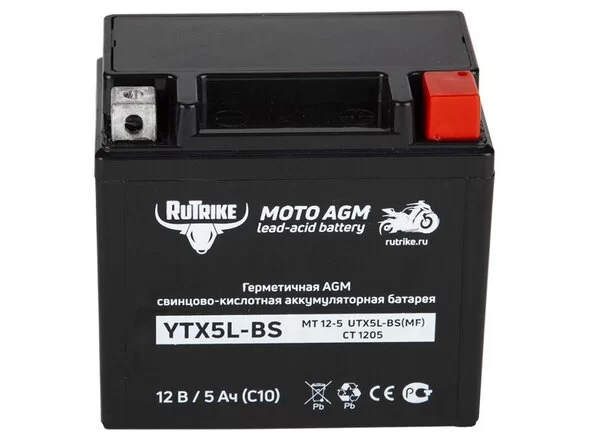 Аккумулятор стартерный для мототехники Rutrike YTX5L-BS (12V/5Ah)