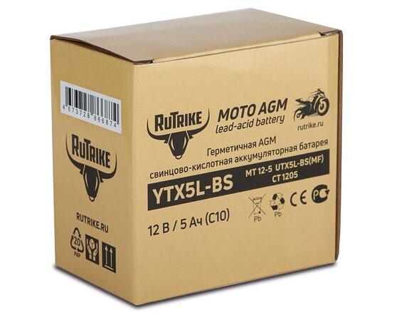 Аккумулятор стартерный для мототехники Rutrike YTX5L-BS (12V/5Ah)