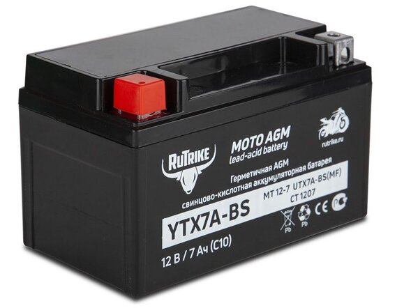Аккумулятор стартерный для мототехники Rutrike YTX7A-BS (12V/7Ah)