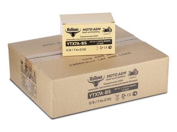 Аккумулятор стартерный для мототехники Rutrike YTX7A-BS (12V/7Ah)