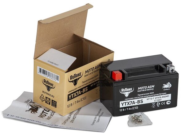 Аккумулятор стартерный для мототехники Rutrike YTX7A-BS (12V/7Ah)