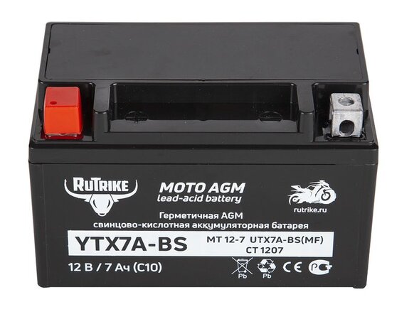 Аккумулятор стартерный для мототехники Rutrike YTX7A-BS (12V/7Ah)