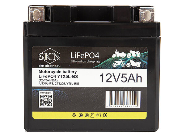 Аккумулятор для мототехники SKN LiFePO4 YTX5L-BS (12V/5Ah/80A) [UTX5L-BS, CT1205, YT5L-BS]