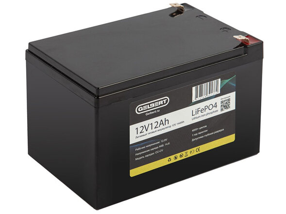 Аккумуляторная батарея литиевая Gelbert LiFePO4 (12V/12Ah/12A) [6-DZF-12, 6-DZM-12]