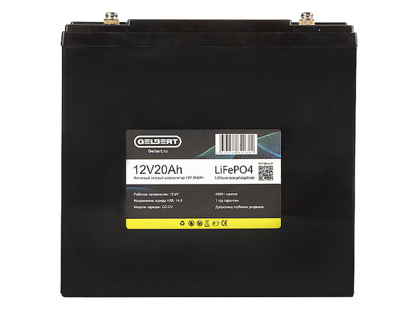 Аккумуляторная батарея литиевая Gelbert LiFePO4 (12V/20Ah/20A) [6-DZF-20, 6-DZM-20]
