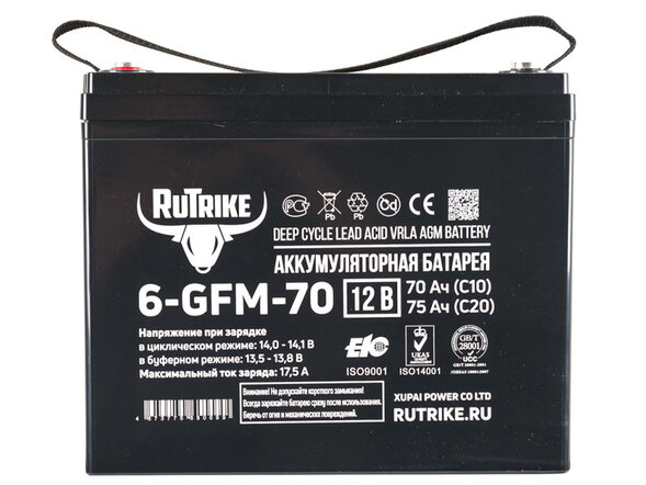 Аккумуляторная батарея Rutrike 6-GFM-70 (12V75A/H C20)